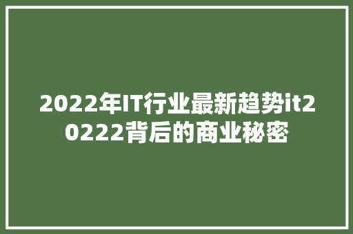 2022年IT行业最新趋势it20222背后的商业秘密 神马SEO