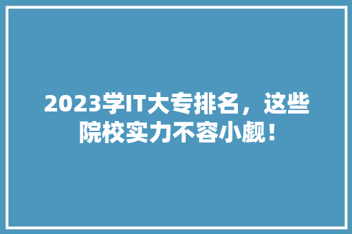 2023学IT大专排名，这些院校实力不容小觑！ SEO关键词