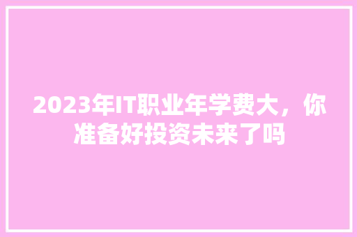2023年IT职业年学费大，你准备好投资未来了吗 神马SEO