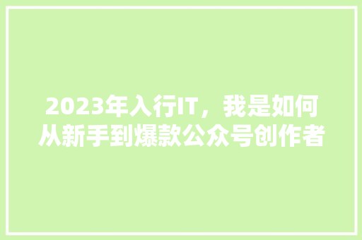 2023年入行IT，我是如何从新手到爆款公众号创作者的