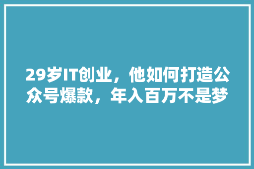 29岁IT创业，他如何打造公众号爆款，年入百万不是梦！ 必应SEO
