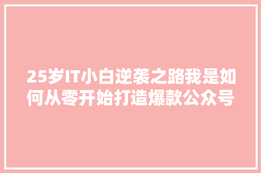 25岁IT小白逆袭之路我是如何从零开始打造爆款公众号的 网站建设公司