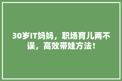 30岁IT妈妈，职场育儿两不误，高效带娃方法！ 搜狗SEO