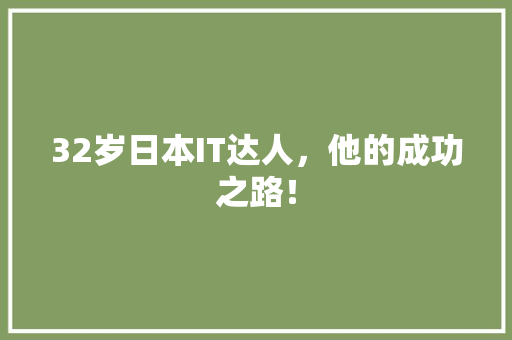 32岁日本IT达人，他的成功之路！ 神马SEO