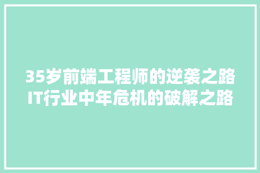 35岁前端工程师的逆袭之路IT行业中年危机的破解之路！ 必应SEO