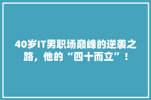 40岁IT男职场巅峰的逆袭之路，他的“四十而立”！ 必应SEO