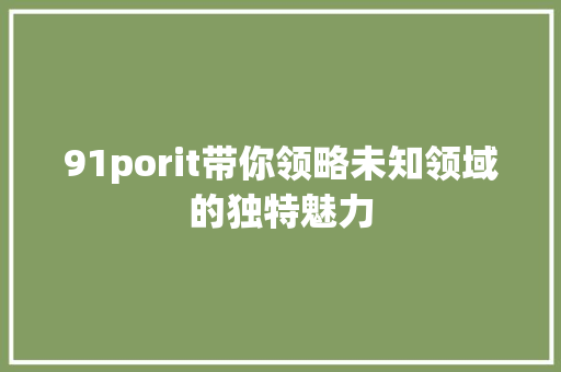 91porit带你领略未知领域的独特魅力 百度SEO