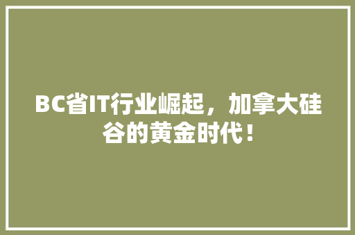 BC省IT行业崛起，加拿大硅谷的黄金时代！ 神马SEO