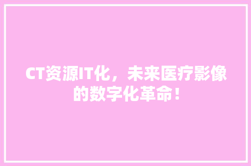 CT资源IT化，未来医疗影像的数字化革命！