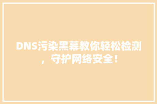 DNS污染黑幕教你轻松检测，守护网络安全！
