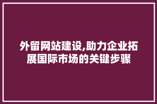 外留网站建设,助力企业拓展国际市场的关键步骤 必应SEO