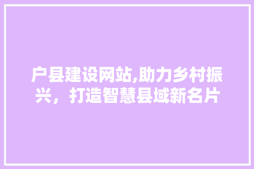 户县建设网站,助力乡村振兴，打造智慧县域新名片 神马SEO