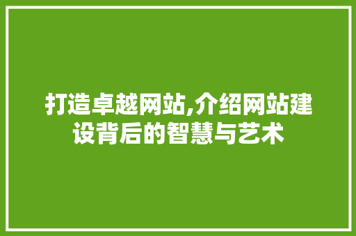 打造卓越网站,介绍网站建设背后的智慧与艺术 神马SEO