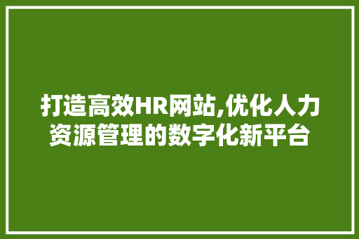 打造高效HR网站,优化人力资源管理的数字化新平台 必应SEO