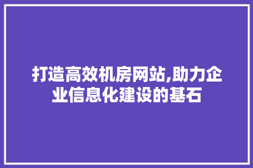 打造高效机房网站,助力企业信息化建设的基石