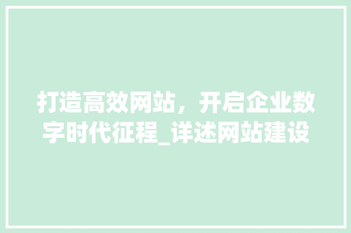 打造高效网站，开启企业数字时代征程_详述网站建设的重要性与步骤 神马SEO