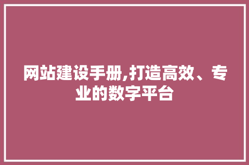 网站建设手册,打造高效、专业的数字平台 必应SEO