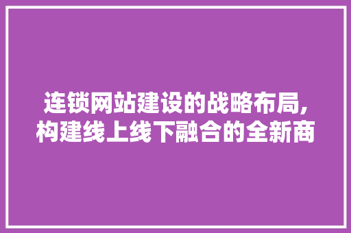 连锁网站建设的战略布局,构建线上线下融合的全新商业生态 百度SEO