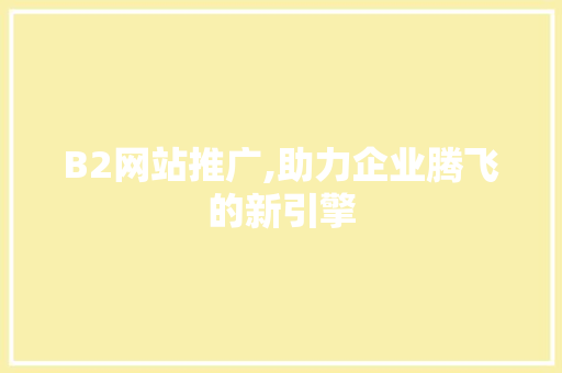 B2网站推广,助力企业腾飞的新引擎 网站建设公司