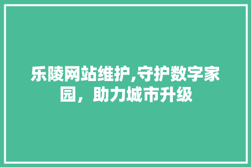 乐陵网站维护,守护数字家园，助力城市升级 网站建设公司
