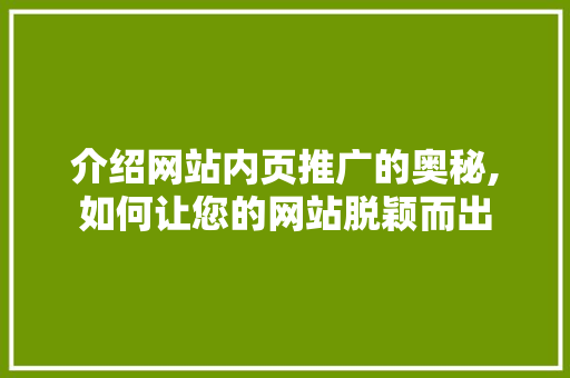 介绍网站内页推广的奥秘,如何让您的网站脱颖而出 神马SEO