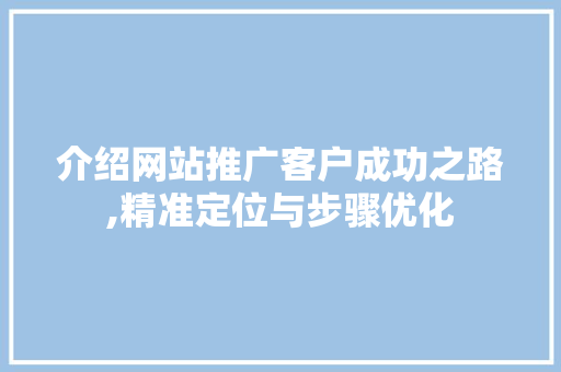 介绍网站推广客户成功之路,精准定位与步骤优化
