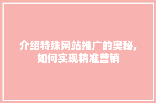 介绍特殊网站推广的奥秘,如何实现精准营销