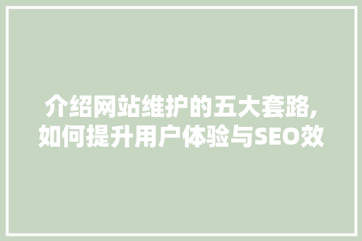 介绍网站维护的五大套路,如何提升用户体验与SEO效果