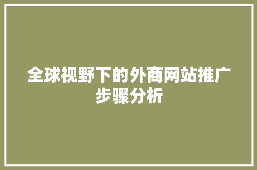 全球视野下的外商网站推广步骤分析