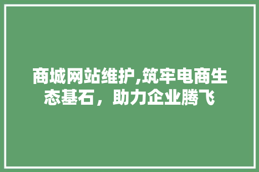 商城网站维护,筑牢电商生态基石，助力企业腾飞 搜狗SEO