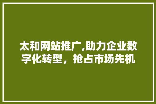 太和网站推广,助力企业数字化转型，抢占市场先机 SEO关键词