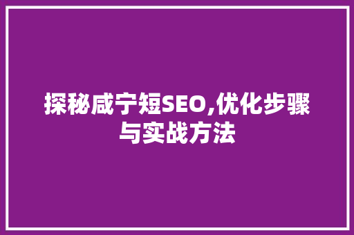 探秘咸宁短SEO,优化步骤与实战方法
