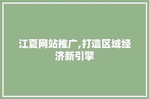 江夏网站推广,打造区域经济新引擎 网站建设公司