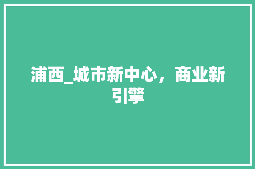 浦西_城市新中心，商业新引擎