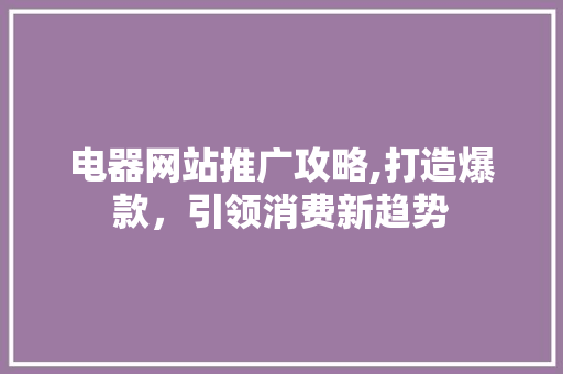 电器网站推广攻略,打造爆款，引领消费新趋势 SEO关键词