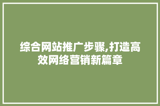 综合网站推广步骤,打造高效网络营销新篇章 搜狗SEO