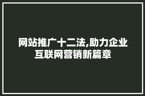 网站推广十二法,助力企业互联网营销新篇章 网站建设公司