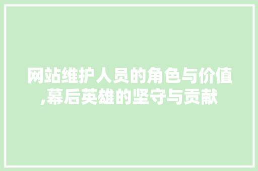网站维护人员的角色与价值,幕后英雄的坚守与贡献 百度SEO