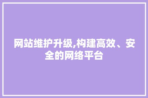 网站维护升级,构建高效、安全的网络平台 网站建设公司