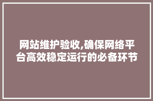 网站维护验收,确保网络平台高效稳定运行的必备环节 SEO关键词
