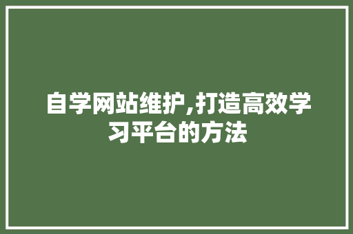 自学网站维护,打造高效学习平台的方法 百度SEO