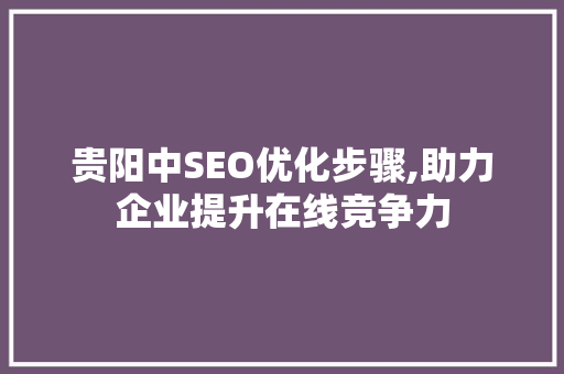 贵阳中SEO优化步骤,助力企业提升在线竞争力 必应SEO