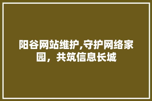 阳谷网站维护,守护网络家园，共筑信息长城 SEO关键词