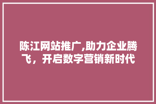 陈江网站推广,助力企业腾飞，开启数字营销新时代 搜狗SEO