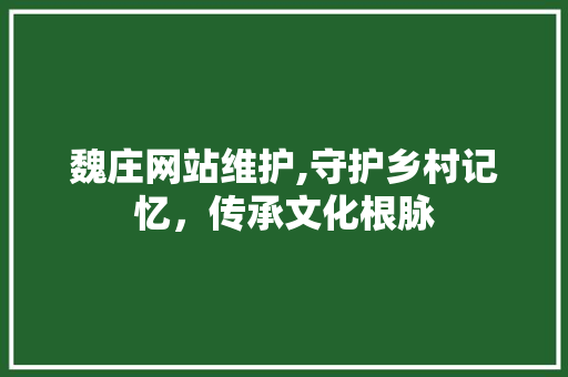 魏庄网站维护,守护乡村记忆，传承文化根脉 网站建设公司