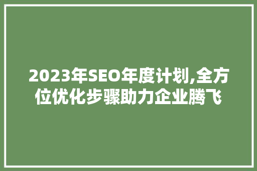2023年SEO年度计划,全方位优化步骤助力企业腾飞 百度SEO
