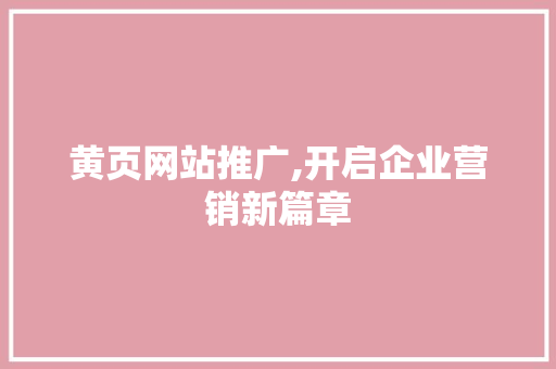 黄页网站推广,开启企业营销新篇章 SEO关键词