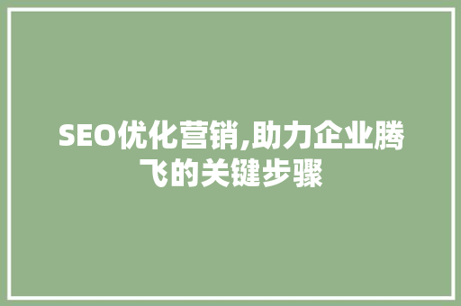 SEO优化营销,助力企业腾飞的关键步骤 神马SEO