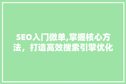 SEO入门微单,掌握核心方法，打造高效搜索引擎优化步骤 搜狗SEO