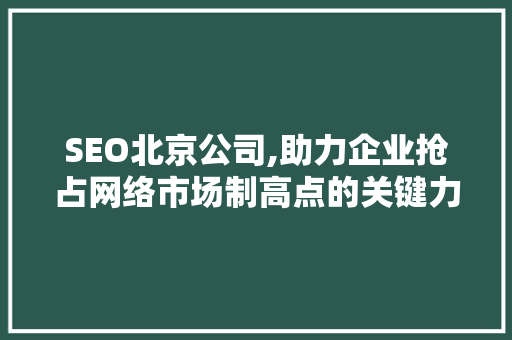 SEO北京公司,助力企业抢占网络市场制高点的关键力量